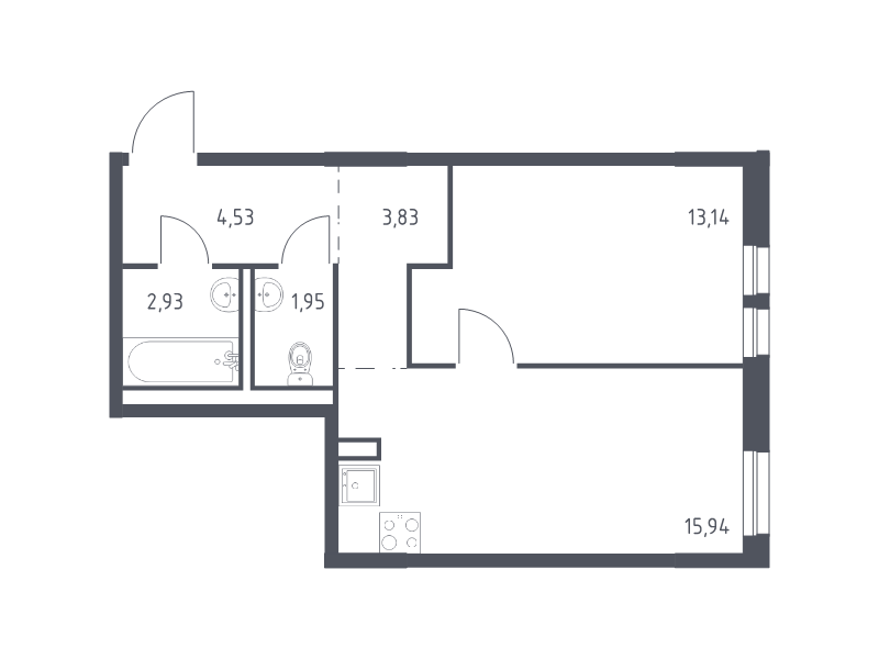 2-комнатная (Евро) квартира, 42.32 м² в ЖК "Невская Долина" - планировка, фото №1