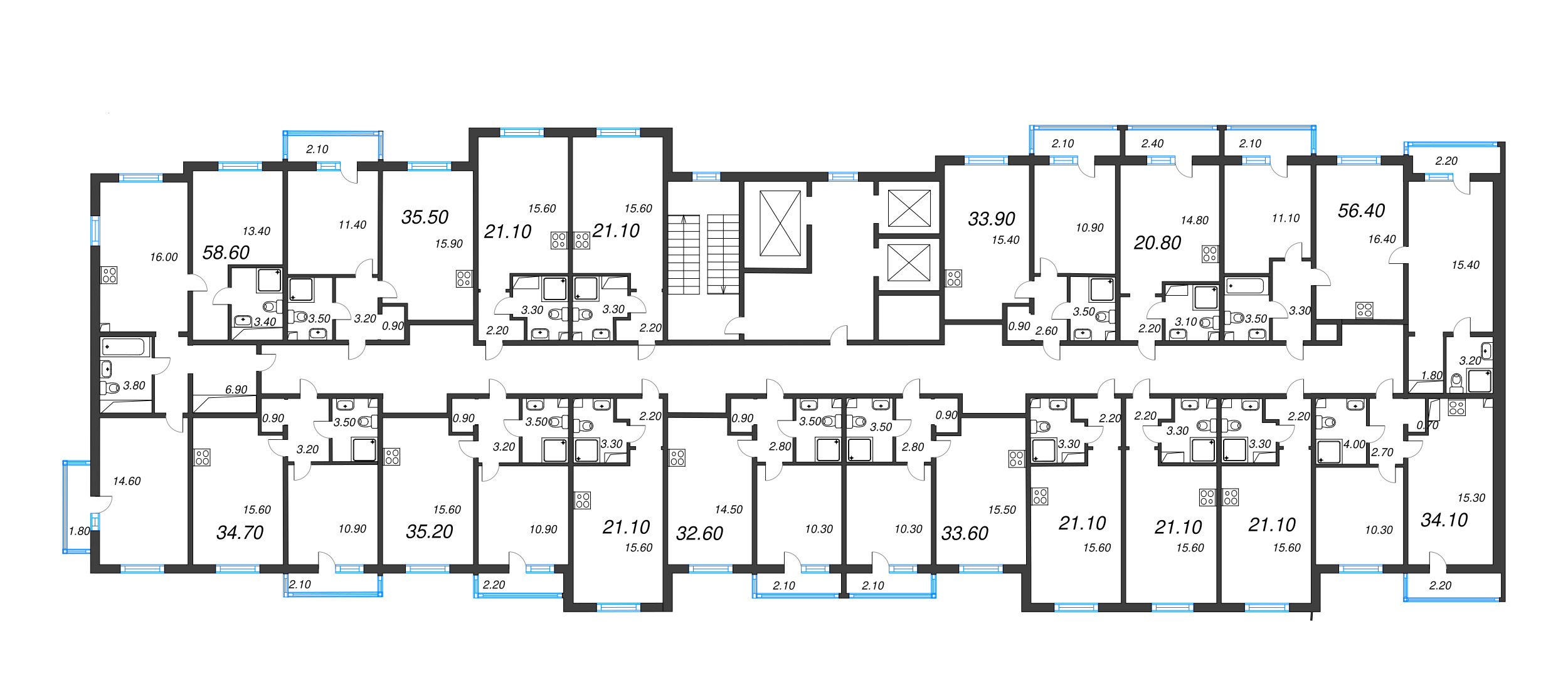 1-комнатная квартира, 32.6 м² в ЖК "Дыбенко Парк" - планировка этажа