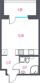 Квартира-студия, 24.2 м² в ЖК "Город-спутник Южный" - планировка, фото №1