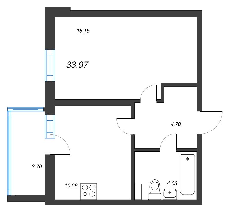 1-комнатная квартира, 33.97 м² в ЖК "ПАТИО. Уютный квартал" - планировка, фото №1