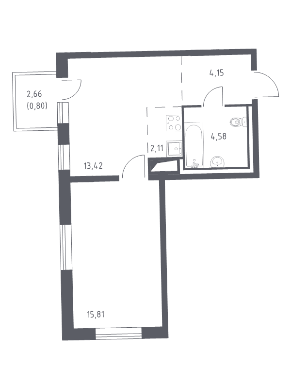 2-комнатная (Евро) квартира, 40.4 м² в ЖК "Квартал Лаголово" - планировка, фото №1
