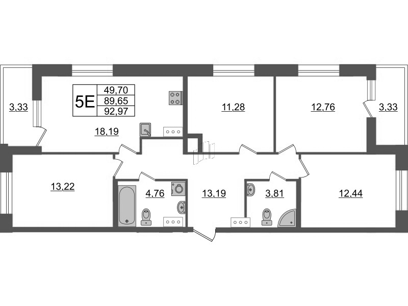5-комнатная (Евро) квартира, 92.97 м² - планировка, фото №1