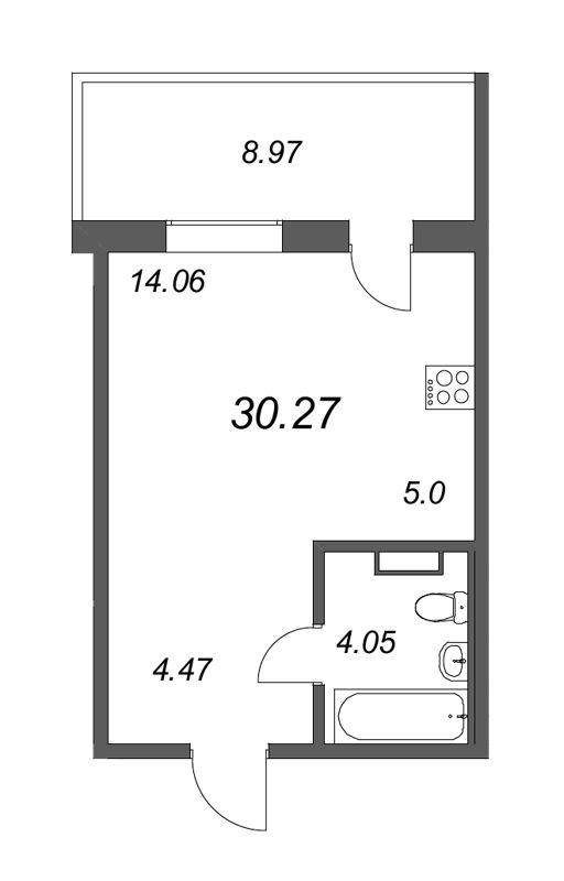 Квартира-студия, 27.58 м² в ЖК "Юттери" - планировка, фото №1