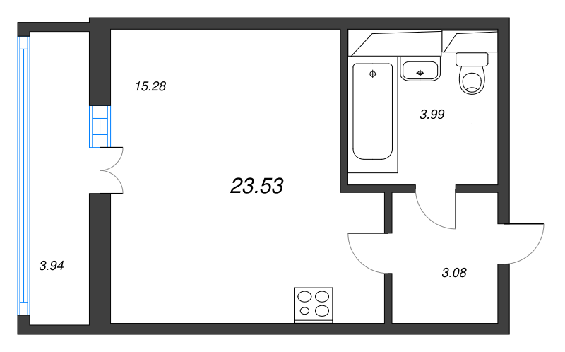 Квартира-студия, 23.53 м² - планировка, фото №1