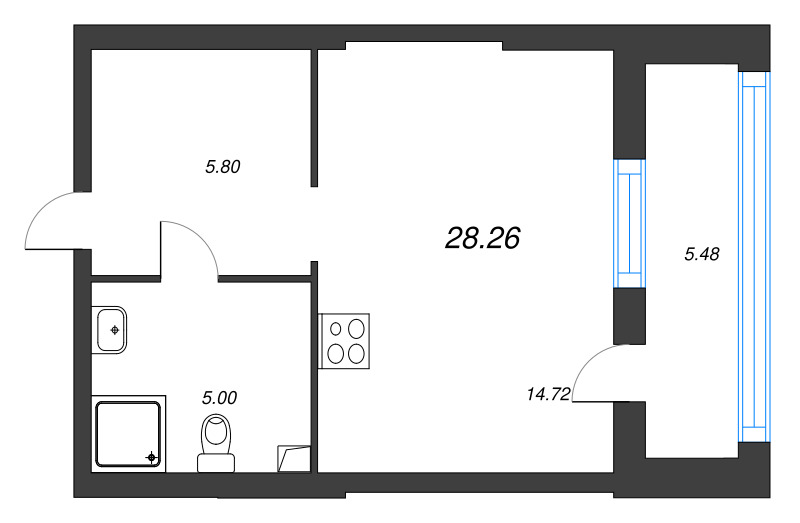 Квартира-студия, 28.5 м² в ЖК "Аквилон Ливз" - планировка, фото №1