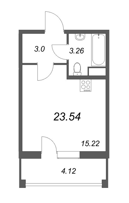 Квартира-студия, 23.54 м² - планировка, фото №1
