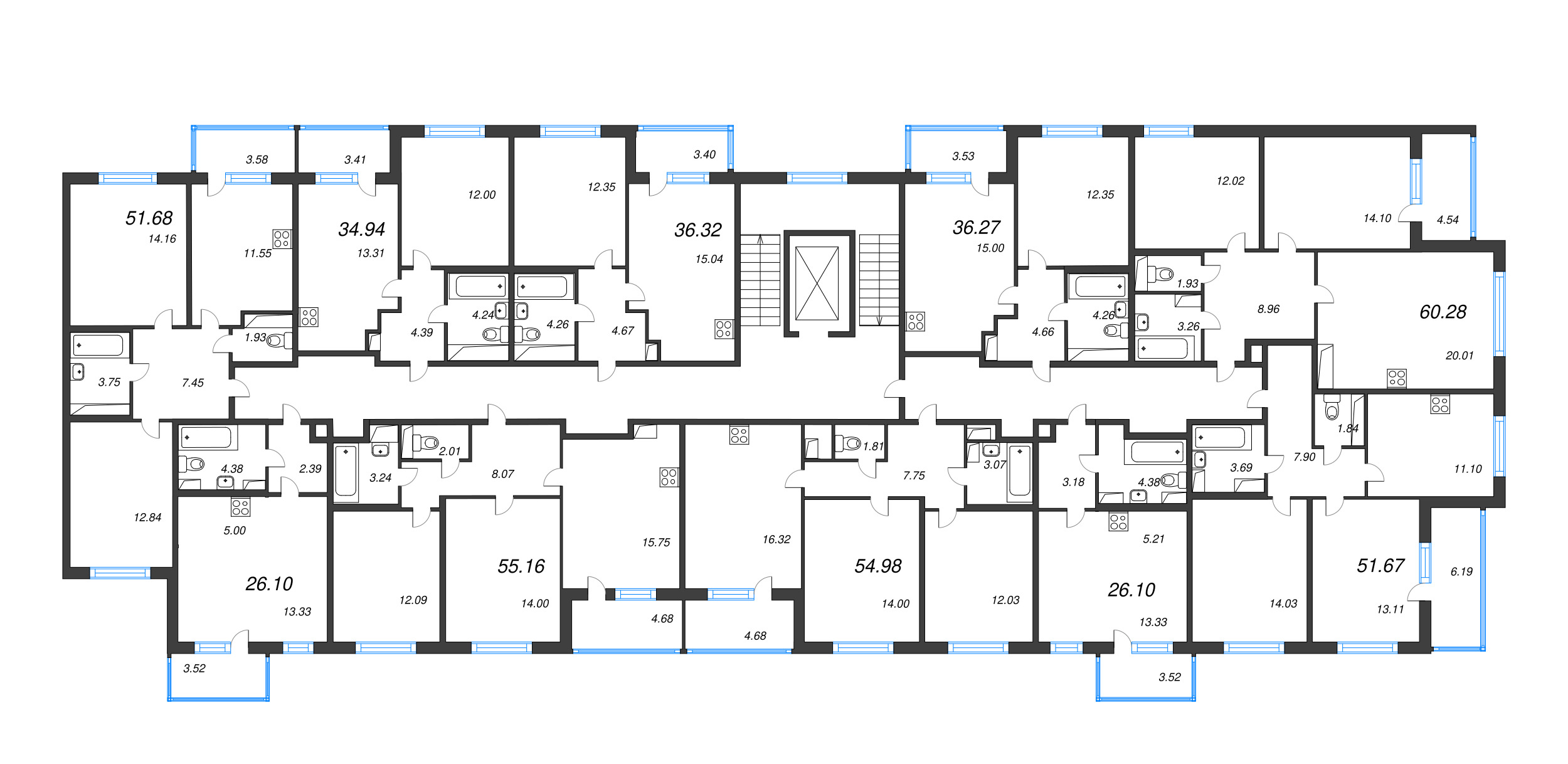 1-комнатная квартира, 33.94 м² в ЖК "ЮгТаун" - планировка этажа