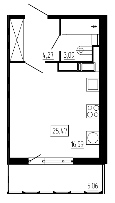 Квартира-студия, 25.47 м² в ЖК "All Inclusive" - планировка, фото №1