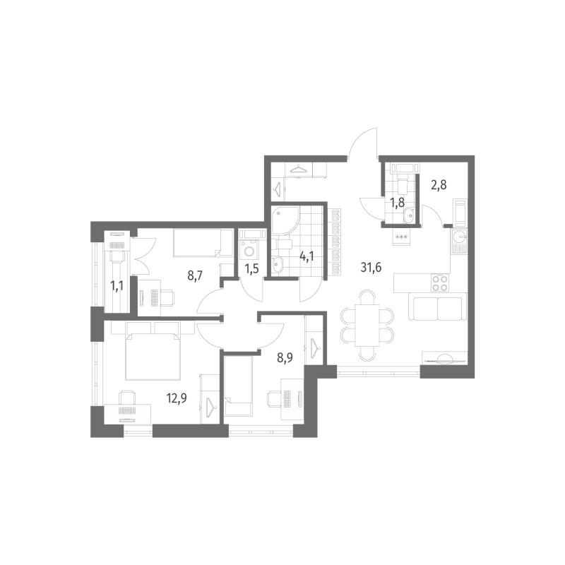 4-комнатная (Евро) квартира, 73 м² - планировка, фото №1