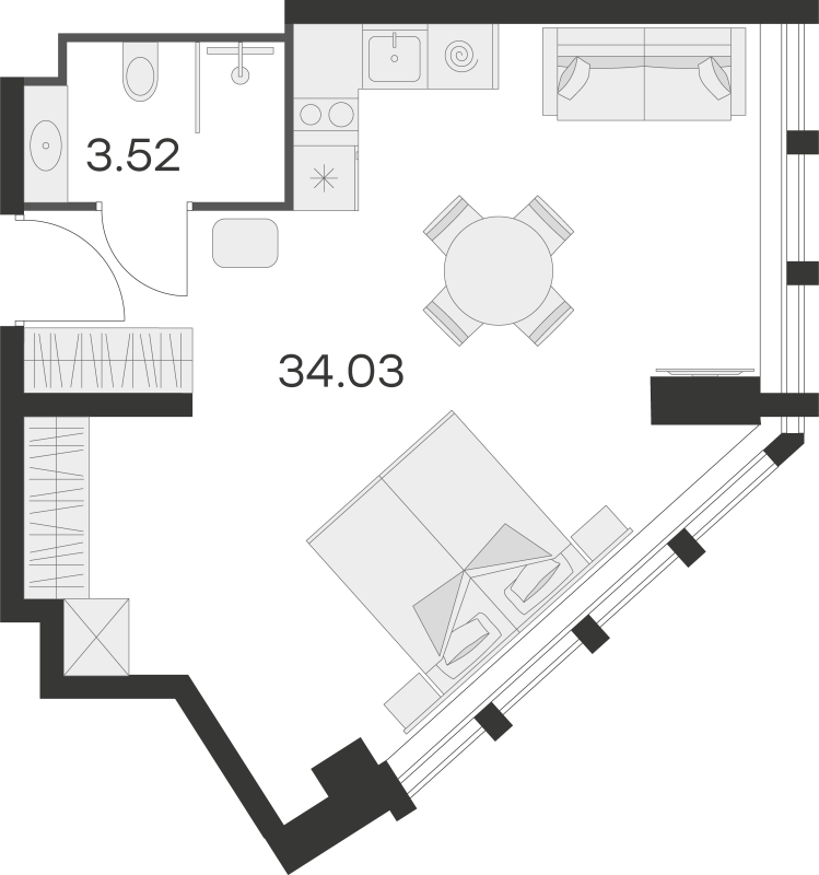 Квартира-студия, 37.5 м² в ЖК "25/7 Заневский" - планировка, фото №1