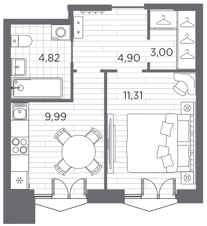 1-комнатная квартира, 34.02 м² в ЖК "Галерная гавань" - планировка, фото №1