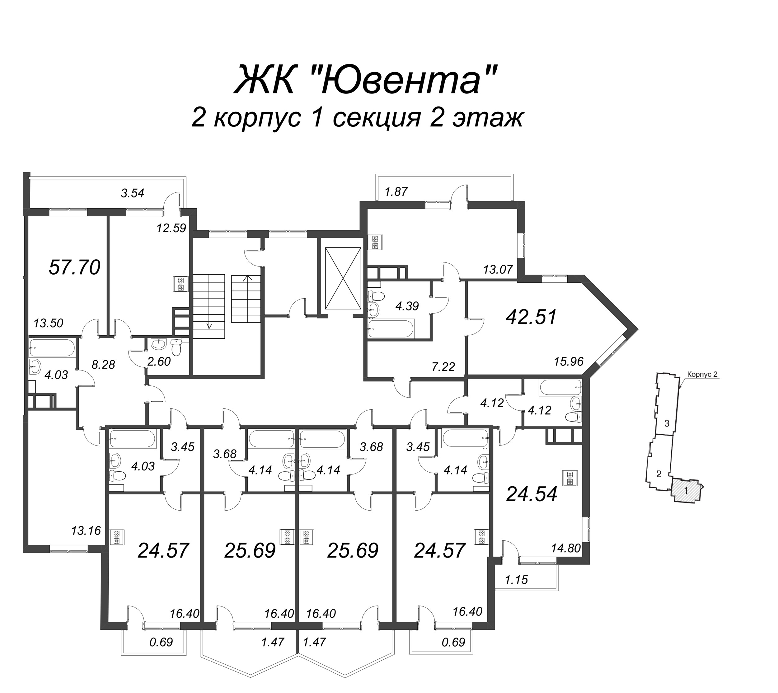 Квартира-студия, 24.4 м² в ЖК "Ювента" - планировка этажа