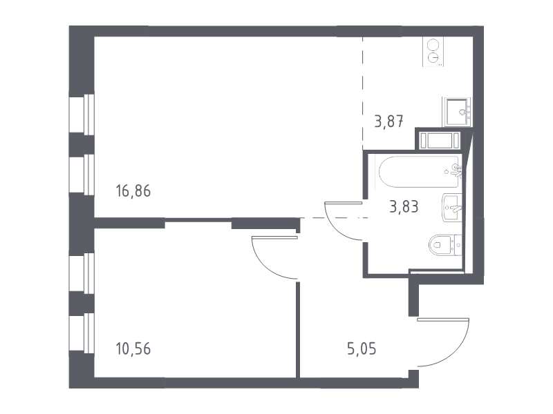 2-комнатная (Евро) квартира, 40.17 м² - планировка, фото №1