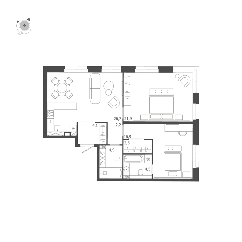 3-комнатная (Евро) квартира, 83.7 м² в ЖК "ЛДМ" - планировка, фото №1