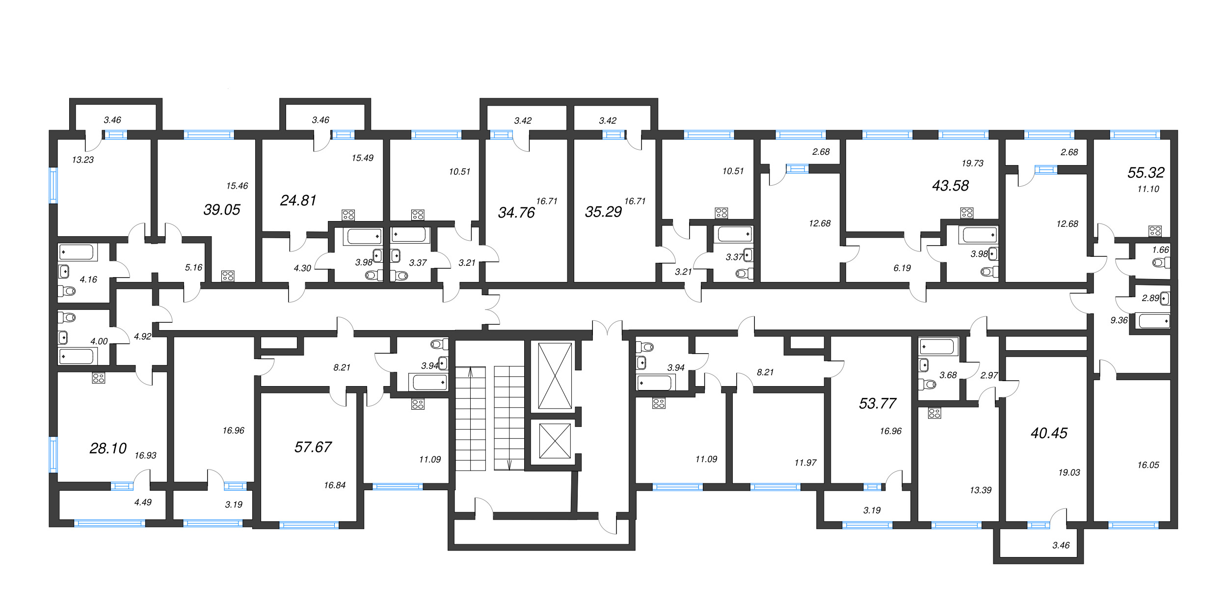 2-комнатная квартира, 58.9 м² - планировка этажа