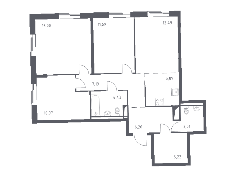 4-комнатная (Евро) квартира, 83.15 м² в ЖК "Квартал Лаголово" - планировка, фото №1