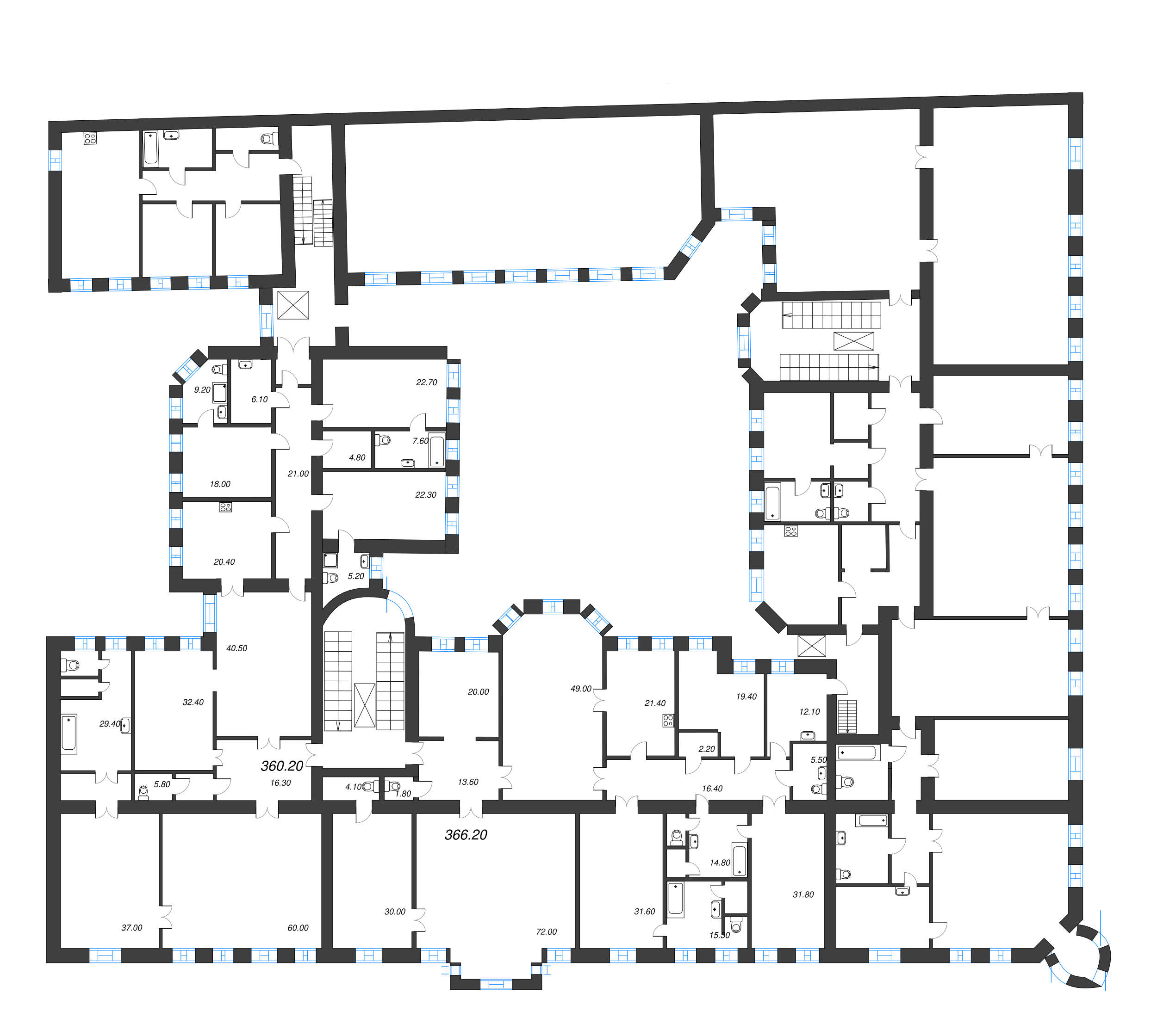 7-комнатная квартира, 355.9 м² в ЖК "Три Грации" - планировка этажа
