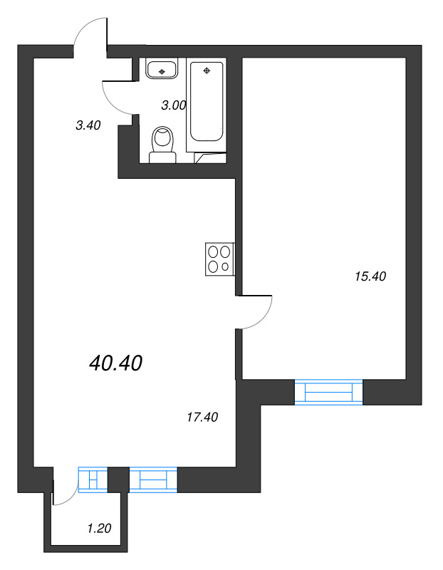 2-комнатная (Евро) квартира, 39.6 м² в ЖК "Эко Квартал Нега" - планировка, фото №1