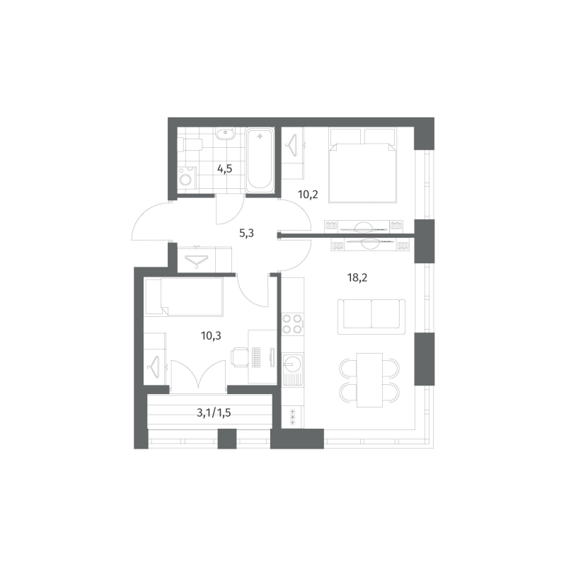 3-комнатная (Евро) квартира, 50.08 м² - планировка, фото №1