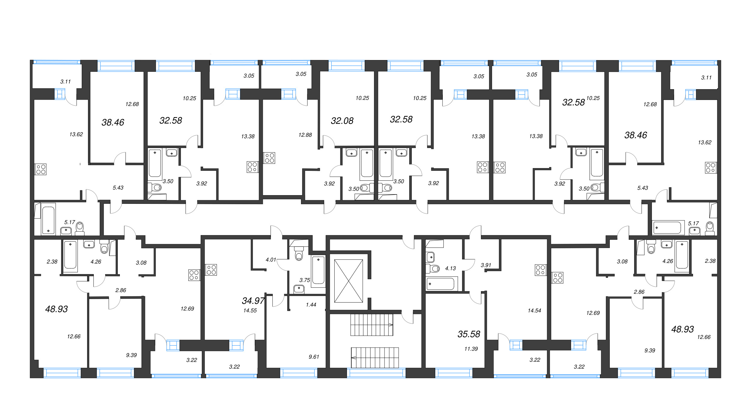 2-комнатная квартира, 48.93 м² в ЖК "Уютный" - планировка этажа