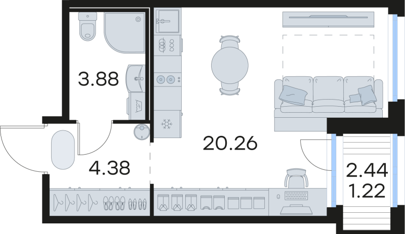Квартира-студия, 29.74 м² в ЖК "GloraX Парголово" - планировка, фото №1