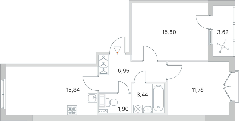 3-комнатная (Евро) квартира, 55.51 м² в ЖК "Любоград" - планировка, фото №1