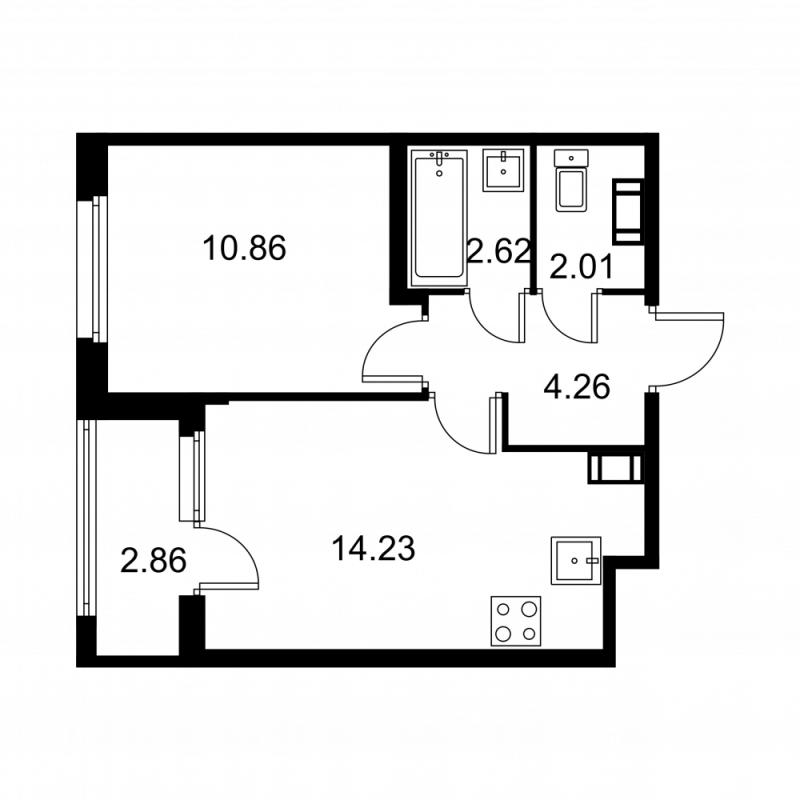 1-комнатная квартира, 35.41 м² в ЖК "Квартал Заречье" - планировка, фото №1