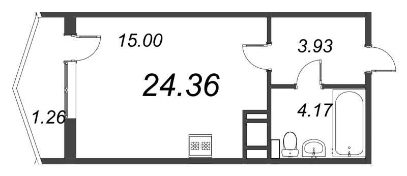 Квартира-студия, 24.36 м² в ЖК "Ювента" - планировка, фото №1