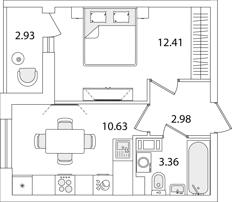 1-комнатная квартира, 30.85 м² в ЖК "Кинопарк" - планировка, фото №1