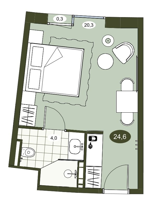 Квартира-студия, 24.6 м² в ЖК "Место в Рощино" - планировка, фото №1