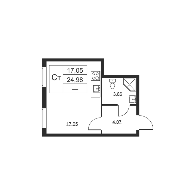 Квартира-студия, 24.98 м² в ЖК "Высота" - планировка, фото №1