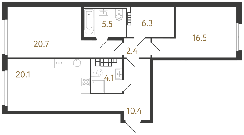 3-комнатная (Евро) квартира, 86 м² в ЖК "Визионер" - планировка, фото №1