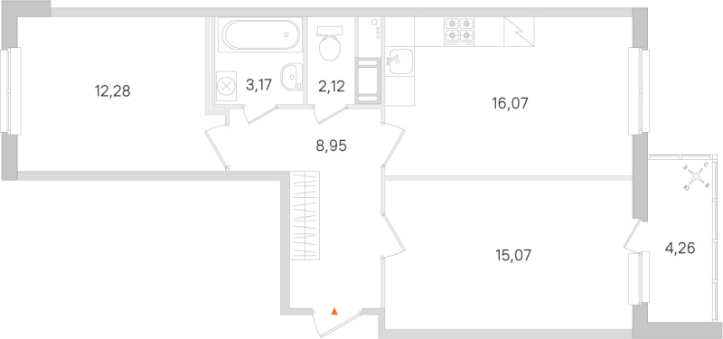 3-комнатная (Евро) квартира, 57.66 м² в ЖК "Ясно.Янино" - планировка, фото №1
