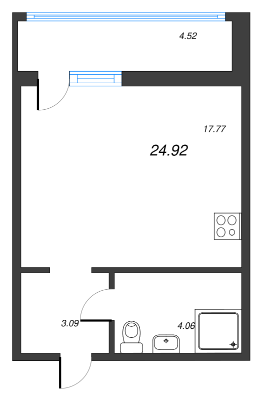 Квартира-студия, 29.44 м² - планировка, фото №1