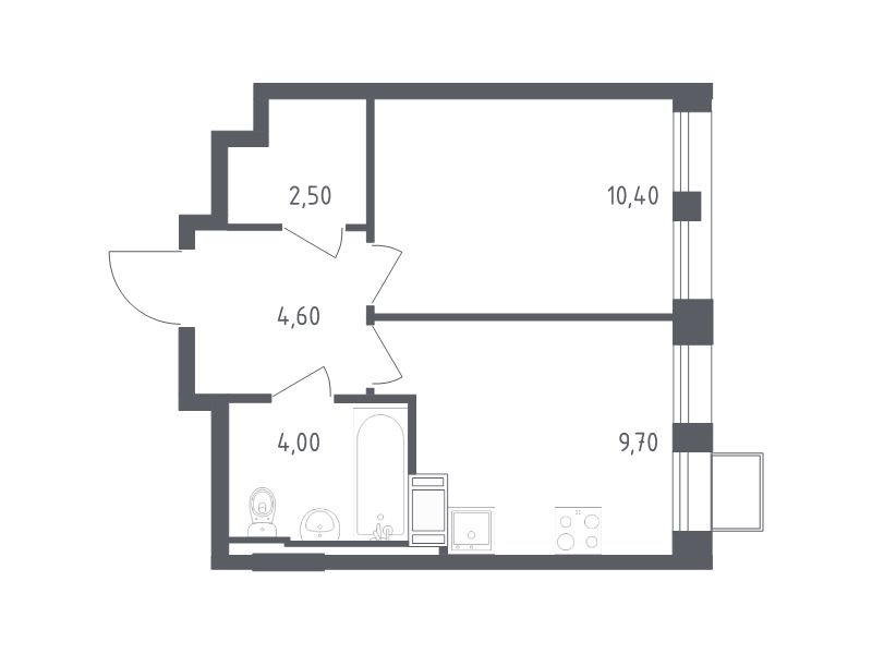 1-комнатная квартира, 31.2 м² - планировка, фото №1