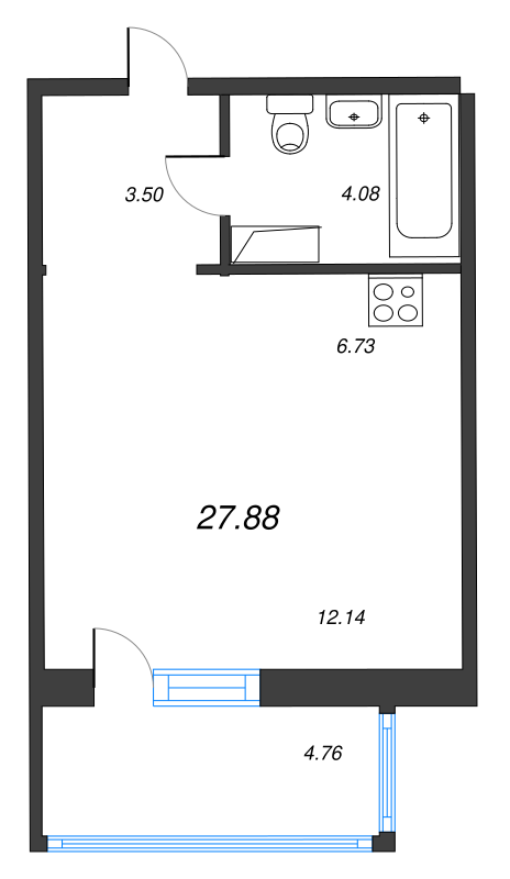 Квартира-студия, 31.21 м² - планировка, фото №1