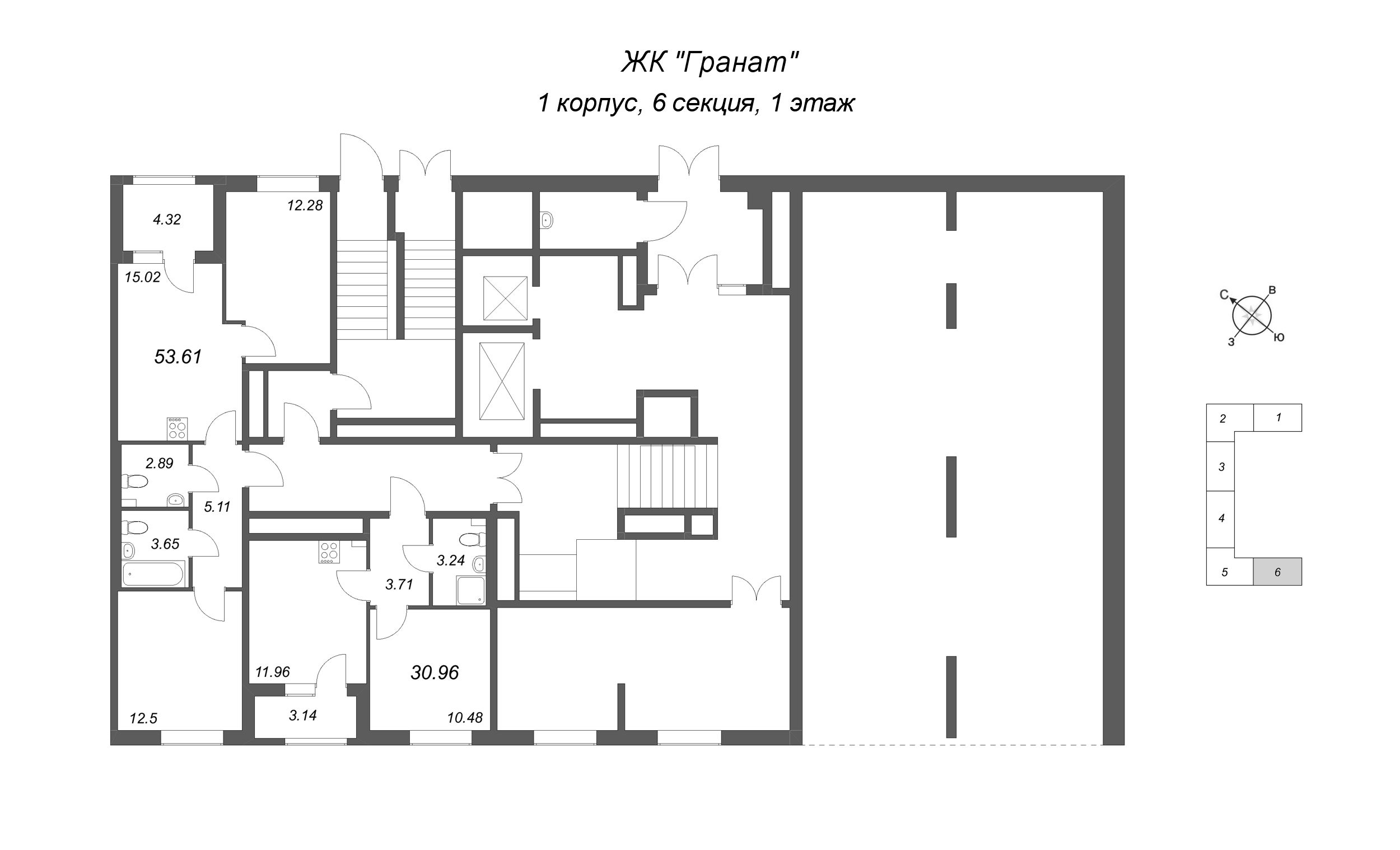 1-комнатная квартира, 30.96 м² в ЖК "Гранат" - планировка этажа