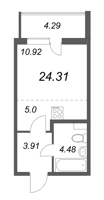 Квартира-студия, 24.31 м² - планировка, фото №1