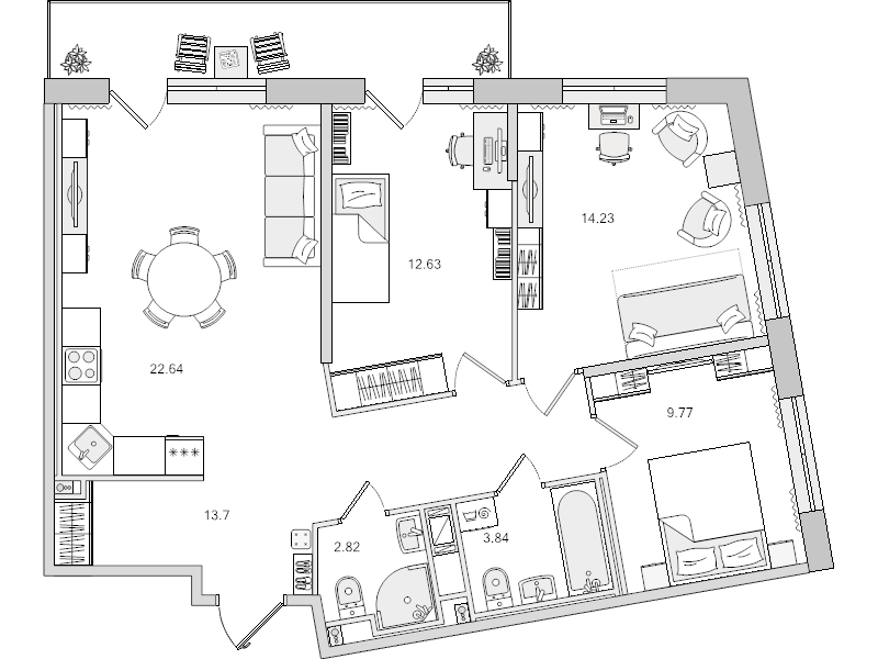 4-комнатная (Евро) квартира, 79.63 м² - планировка, фото №1