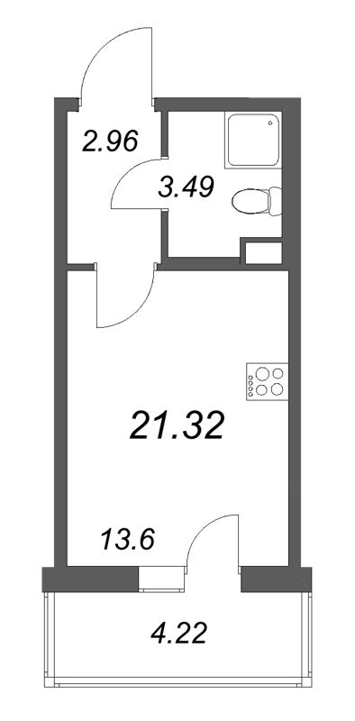 Квартира-студия, 21.32 м² в ЖК "Новая история" - планировка, фото №1