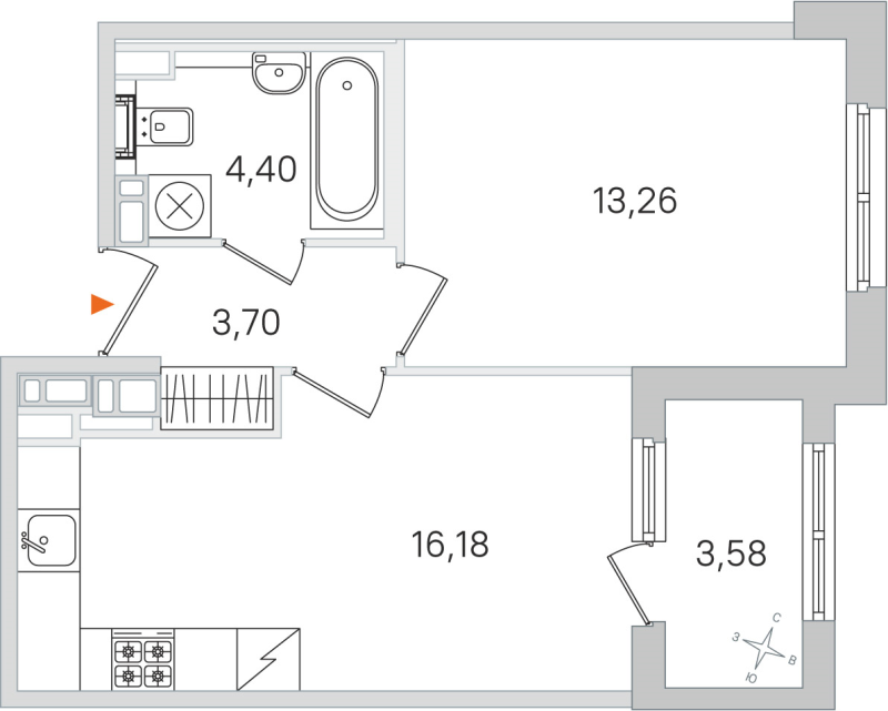 2-комнатная (Евро) квартира, 37.54 м² в ЖК "Дубровский" - планировка, фото №1