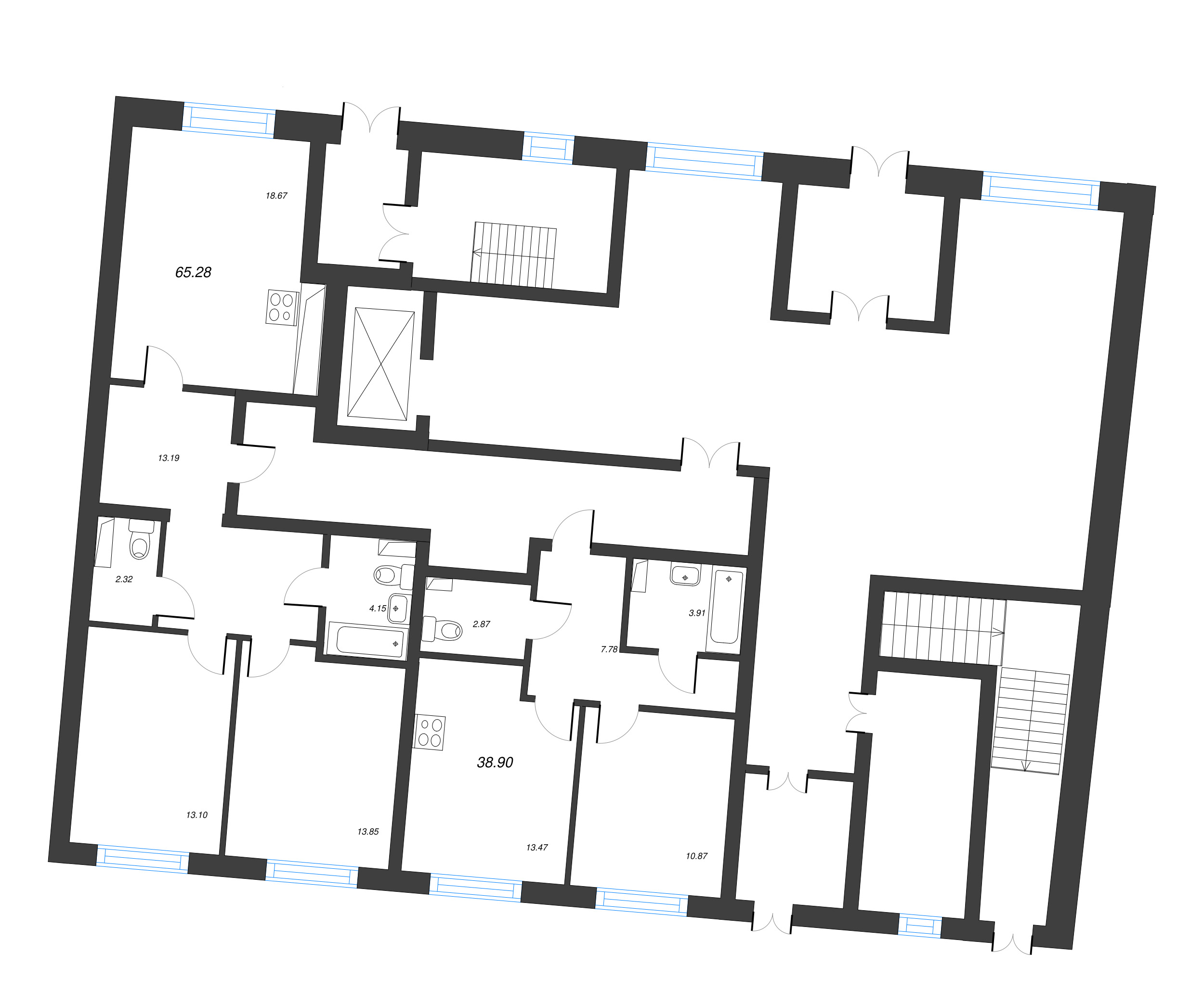 1-комнатная квартира, 38.9 м² - планировка этажа