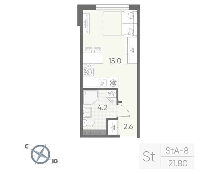 Квартира-студия, 21.8 м² в ЖК "Пулково Lake" - планировка, фото №1