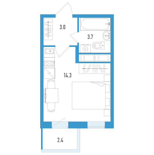 Квартира-студия, 21.7 м² - планировка, фото №1