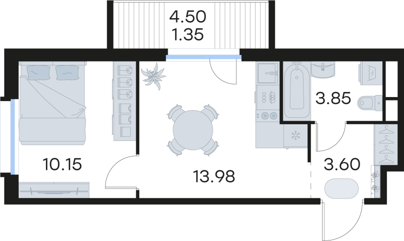 1-комнатная квартира, 32.93 м² в ЖК "GloraX Парголово" - планировка, фото №1