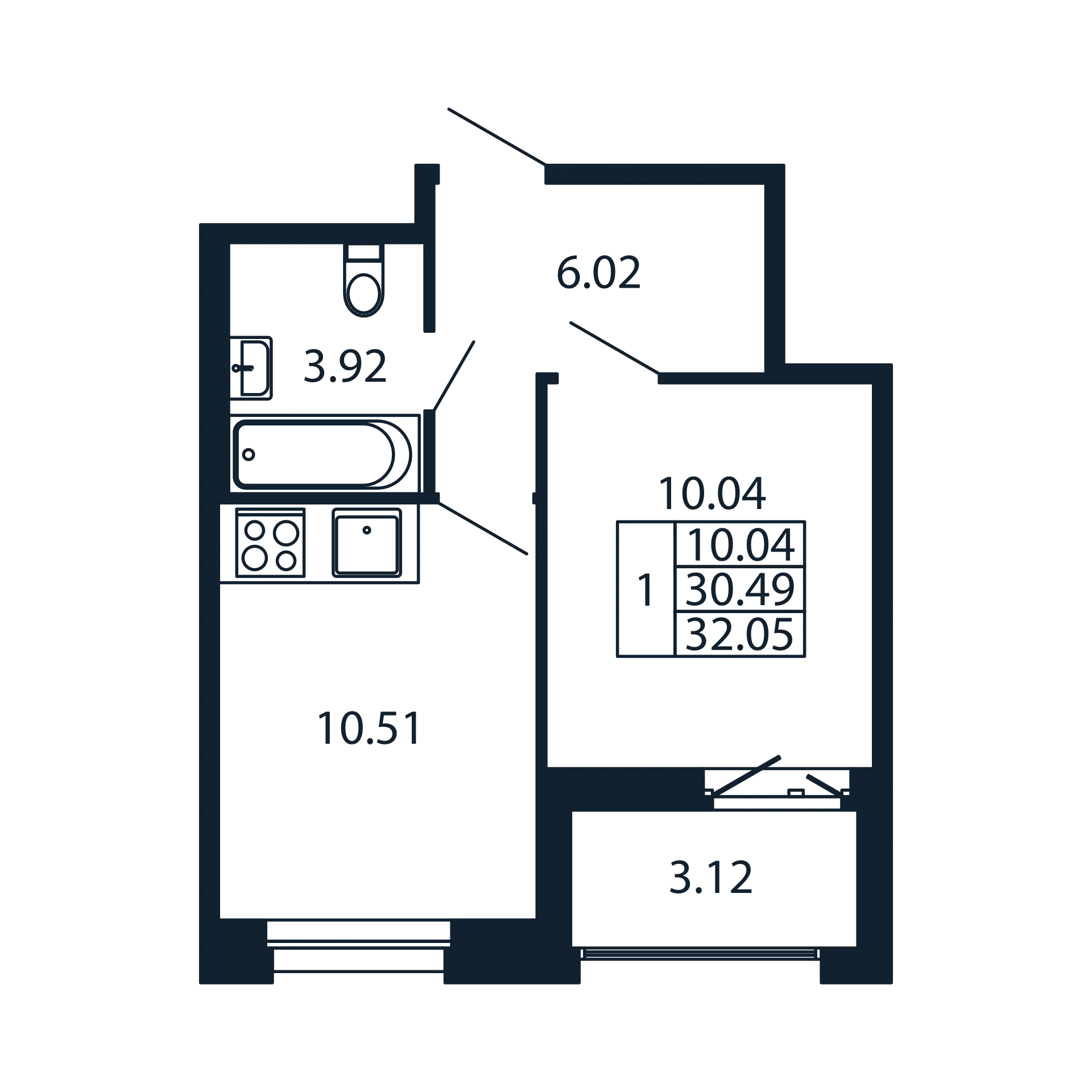 1-комнатная квартира, 30.49 м² в ЖК "Полис Новоселье" - планировка, фото №1