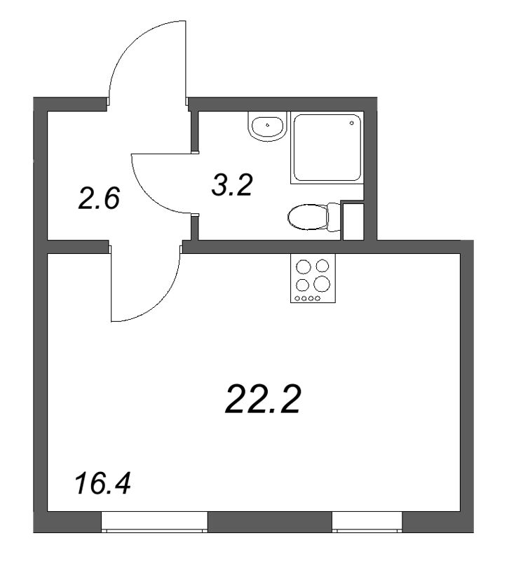 Квартира-студия, 22.2 м² в ЖК "ЛСР. Ржевский парк" - планировка, фото №1