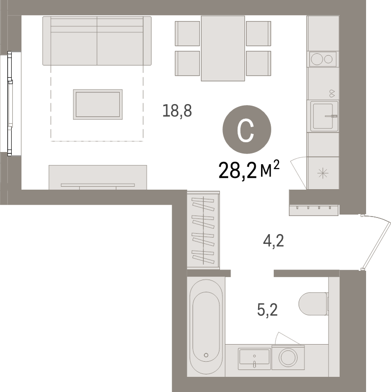 Квартира-студия, 28.2 м² в ЖК "Брусника в Новоселье" - планировка, фото №1