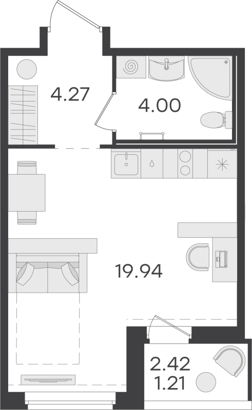 Квартира-студия, 29.42 м² - планировка, фото №1