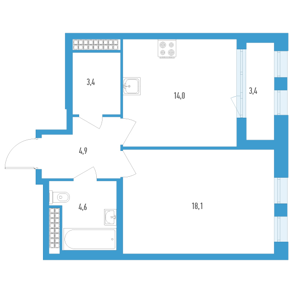 1-комнатная квартира, 46.7 м² в ЖК "Дефанс Премиум" - планировка, фото №1